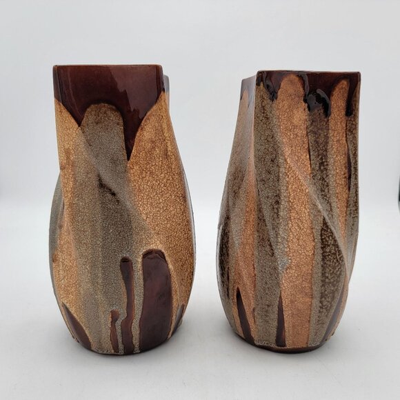 Pair of Royal Haeger Pottery Lava Drip Twist Vases - Picture 4 of 9